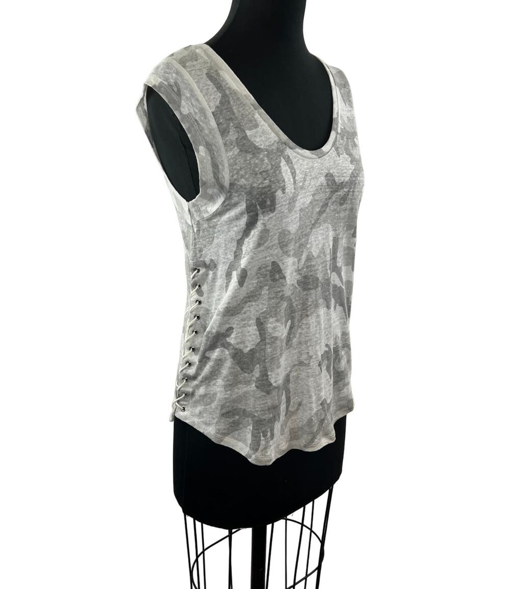 GENERATION LOVE Gray White Camo Linen Sleeveless Scoop Neck Lace Up Side Top S